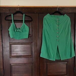 Universal Thread Green Button-Front A-Line Skirt with Matching Crop Top